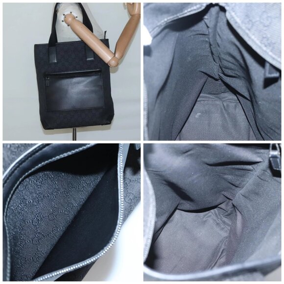GUCCI GG Canvas Tote Bag Outlet Black Silver - Picture 14 of 14